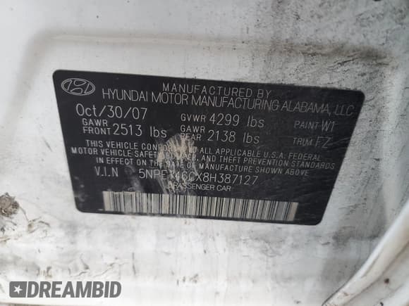 ✅ 2008 Hyundai Sonata GLS • VIN: 5NPET46CX8H387127 • Лот: 87189064. Опубликован ранее на Copart с пробегом 112 879 миль. Бесплатный доступ к архиву аукционных продаж из США и подробный отчёт об истории автомобиля на DreamBid. Изображение 12.