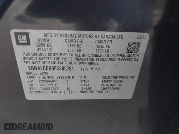 ✅ 2015 Chevrolet Equinox LT • VIN: 2GNALCEK9F6300781 • Лот: 43465445. Опубликован ранее на IAAI с пробегом 83 822 миль. Бесплатный доступ к архиву аукционных продаж из США и подробный отчёт об истории автомобиля на DreamBid. Изображение 9.