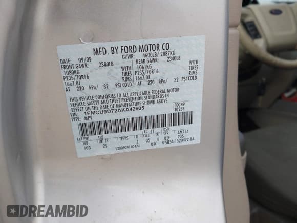 ✅ 2010 Ford Escape XLT • VIN: 1FMCU9D72AKA42605 • Лот: 43455350. Опубликован ранее на IAAI с пробегом 132 000 миль. Бесплатный доступ к архиву аукционных продаж из США и подробный отчёт об истории автомобиля на DreamBid. Изображение 9.