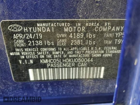 2019 Hyundai Ioniq Limited с VIN KMHC05LH0KU050044, выставлен на аукционе Copart как лот 69305464 с пробегом 59 059 миль миль и Списание • Salvage title. История ставок и продаж доступна на DreamBid. Изображение 13.