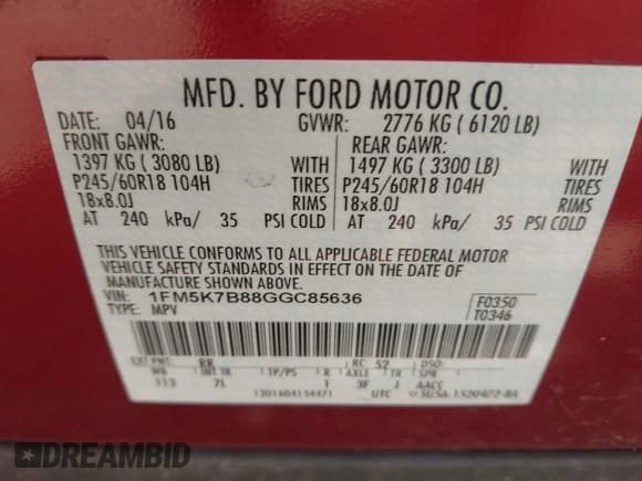 ✅ 2016 Ford Explorer • VIN: 1FM5K7B88GGC85636 • Lot: 42231949. Listed on IAAI with 86,119 mi. Free auction sales archive from the USA and detailed vehicle history report at DreamBid. Image 9.