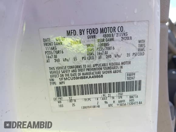 ✅ 2008 Ford Escape Hybrid • VIN: 1FMCU59H88KA49868 • Lot: 43119417. Listed on IAAI with 125,254 mi. Free auction sales archive from the USA and detailed vehicle history report at DreamBid. Image 9.