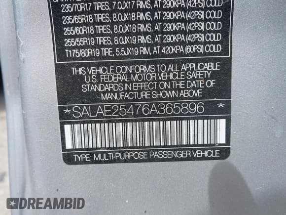 ✅ 2006 Land Rover LR3 SE • VIN: SALAE25476A365896 • Lot: 42276106. Listed on IAAI with 142,940 mi. Free auction sales archive from the USA and detailed vehicle history report at DreamBid. Image 9.