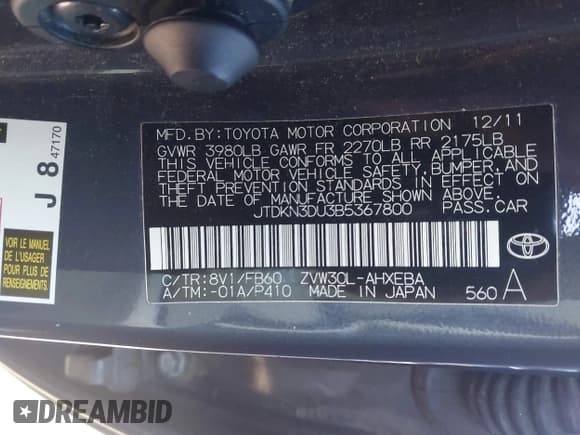 ✅ 2011 Toyota Prius II • VIN: JTDKN3DU3B5367800 • Lot: 43822072. Listed on IAAI with 183,739 mi. Free auction sales archive from the USA and detailed vehicle history report at DreamBid. Image 9.