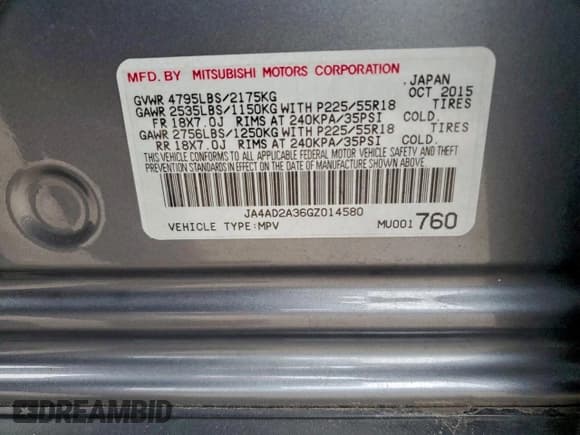 ✅ 2016 Mitsubishi Outlander ES • VIN: JA4AD2A36GZ014580 • Lot: 95017975. Listed on Copart with 88,454 mi. Free auction sales archive from the USA and detailed vehicle history report at DreamBid. Image 13.