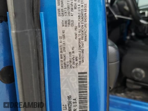 ✅ 2022 Jeep Wrangler Sport S • VIN: 1C4GJXANXNW256195 • Лот: 41855235. Опубликован ранее на Copart с пробегом 35 155 миль. Бесплатный доступ к архиву аукционных продаж из США и подробный отчёт об истории автомобиля на DreamBid. Изображение 12.