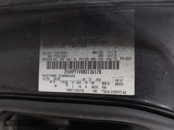 ✅ 2008 Ford Police Interceptor • VIN: 2FAHP71V08X136178 • Lot: 43263307. Listed on IAAI with 431,880 mi. Free auction sales archive from the USA and detailed vehicle history report at DreamBid. Image 9.