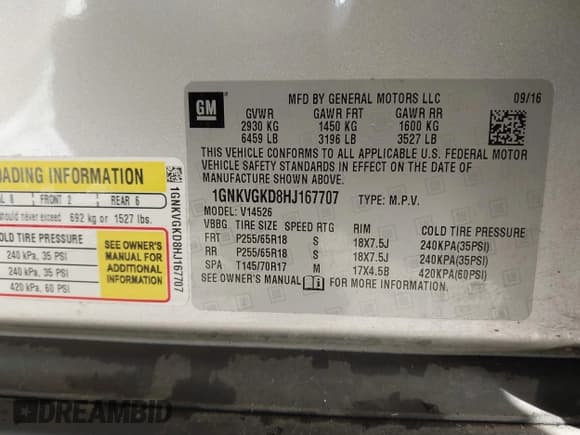 ✅ 2017 Chevrolet Traverse LT • VIN: 1GNKVGKD8HJ167707 • Лот: 43551933. Опубликован ранее на IAAI с пробегом 138 949 миль. Бесплатный доступ к архиву аукционных продаж из США и подробный отчёт об истории автомобиля на DreamBid. Изображение 9.