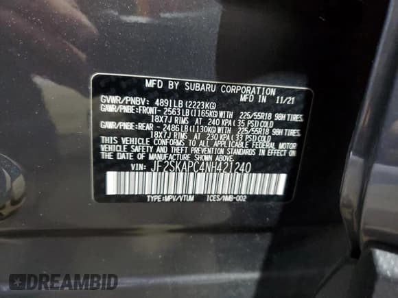 ✅ 2022 Subaru Forester Limited • VIN: JF2SKAPC4NH421240 • Lot: 85000305. Wystawiony na Copart z przebiegiem 39 933 mil. Bezpłatny archiwum sprzedaży aukcyjnych z USA i szczegółowy raport historii pojazdu na DreamBid. Zdjęcie 13.