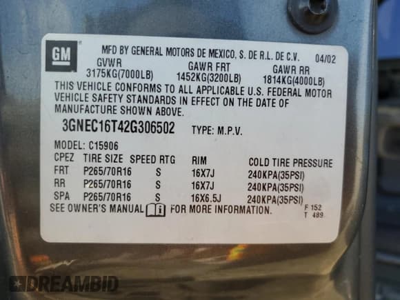 ✅ 2002 Chevrolet Suburban LS • VIN: 3GNEC16T42G306502 • Лот: 80507984. Опубликован ранее на Copart с пробегом 277 514 миль. Бесплатный доступ к архиву аукционных продаж из США и подробный отчёт об истории автомобиля на DreamBid. Изображение 13.