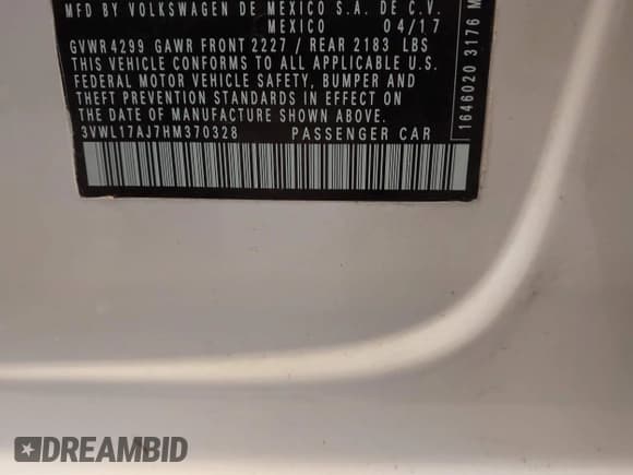 ✅ 2017 Volkswagen Jetta SEL • VIN: 3VWL17AJ7HM370328 • Lot: 43822640. Listed on IAAI with 96,626 mi. Free auction sales archive from the USA and detailed vehicle history report at DreamBid. Image 9.