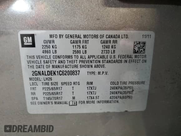 2012 Chevrolet Equinox 1LT with VIN 2GNALDEK1C6200837, listed as a Copart auction lot 89923235 with 169,018 mi miles and Salvage title. Bid and sale history available at DreamBid. Image 13.