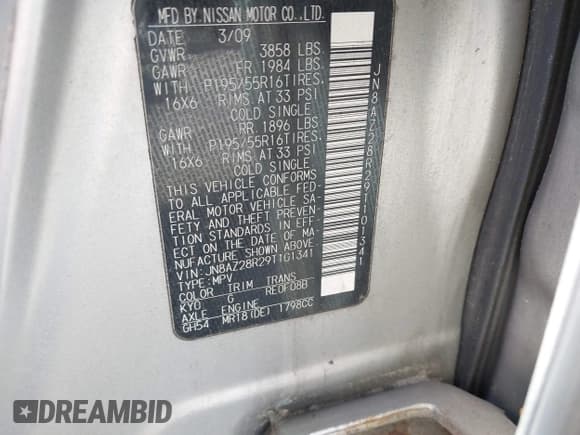 ✅ 2009 Nissan Cube S • VIN: JN8AZ28R29T101341 • Лот: 42142447. Опубликован ранее на IAAI с пробегом Не указан. Бесплатный доступ к архиву аукционных продаж из США и подробный отчёт об истории автомобиля на DreamBid. Изображение 9.