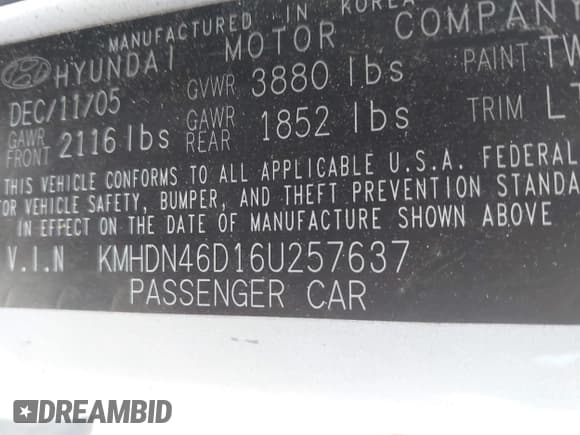 ✅ 2006 Hyundai Elantra GLS • VIN: KMHDN46D16U257637 • Lot: 42779506. Wystawiony na IAAI z przebiegiem 194 953 mil. Bezpłatny archiwum sprzedaży aukcyjnych z USA i szczegółowy raport historii pojazdu na DreamBid. Zdjęcie 9.