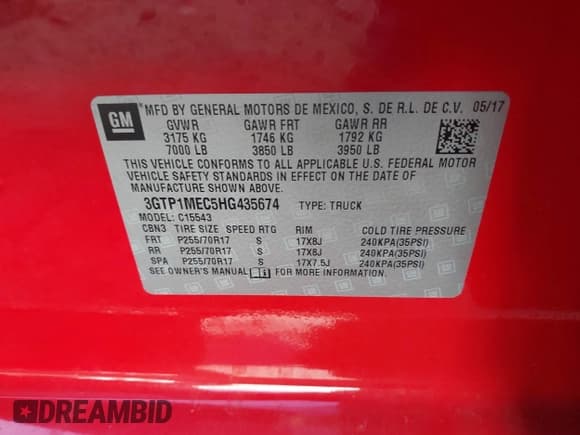 ✅ 2017 GMC Sierra 1500 SLE • VIN: 3GTP1MEC5HG435674 • Lot: 41242818. Listed on IAAI with 140,829 mi. Free auction sales archive from the USA and detailed vehicle history report at DreamBid. Image 9.