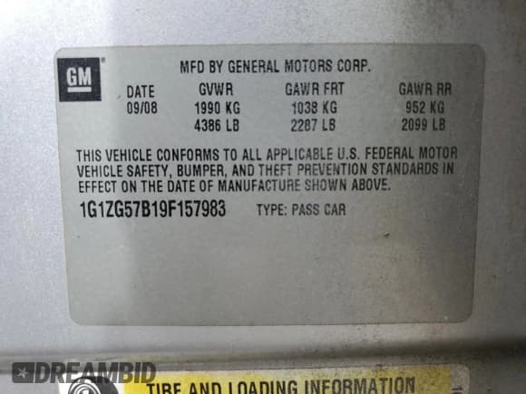 ✅ 2009 Chevrolet Malibu 1LS • VIN: 1G1ZG57B19F157983 • Lot: 64706914. Listed on Copart with 208,245 mi. Free auction sales archive from the USA and detailed vehicle history report at DreamBid. Image 13.