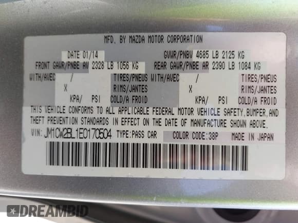 ✅ 2014 Mazda 5 Sport • VIN: JM1CW2BL1E0170504 • Лот: 43190577. Опубликован ранее на IAAI с пробегом 112 912 миль. Бесплатный доступ к архиву аукционных продаж из США и подробный отчёт об истории автомобиля на DreamBid. Изображение 9.