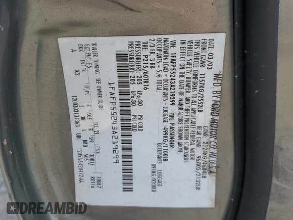 ✅ 2003 Ford Taurus SES Standard • VIN: 1FAFP55243A219299 • Лот: 81901315. Опубликован ранее на Copart с пробегом 268 531 миль. Бесплатный доступ к архиву аукционных продаж из США и подробный отчёт об истории автомобиля на DreamBid. Изображение 12.