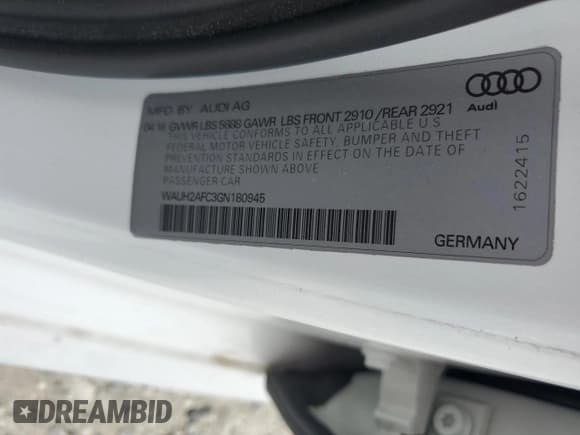 ✅ 2016 Audi S6 Prestige • VIN: WAUH2AFC3GN180945 • Lot: 69387165. Listed on Copart with Not provided. Free auction sales archive from the USA and detailed vehicle history report at DreamBid. Image 12.