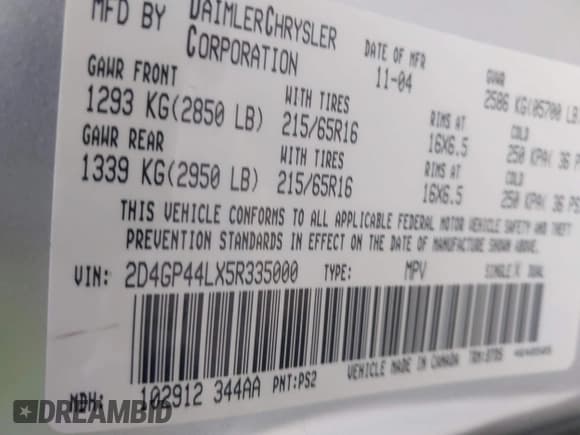 ✅ 2005 Dodge Caravan SXT • VIN: 2D4GP44LX5R335000 • Lot: 43877984. Wystawiony na IAAI z przebiegiem 231 874 mil. Bezpłatny archiwum sprzedaży aukcyjnych z USA i szczegółowy raport historii pojazdu na DreamBid. Zdjęcie 9.