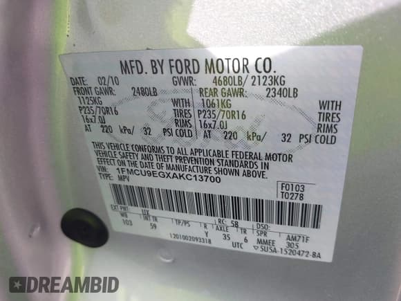 ✅ 2010 Ford Escape Limited • VIN: 1FMCU9EGXAKC13700 • Lot: 42452729. Wystawiony na IAAI z przebiegiem 181 270 mil. Bezpłatny archiwum sprzedaży aukcyjnych z USA i szczegółowy raport historii pojazdu na DreamBid. Zdjęcie 9.