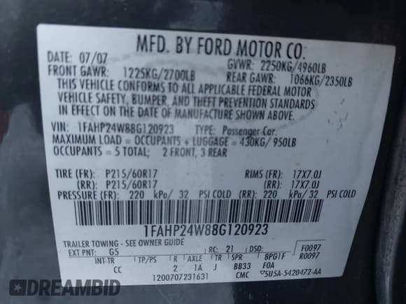 ✅ 2008 Ford Taurus SEL • VIN: 1FAHP24W88G120923 • Lot: 43568462. Listed on IAAI with 172,080 mi. Free auction sales archive from the USA and detailed vehicle history report at DreamBid. Image 9.