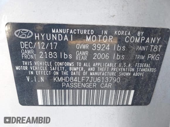 ✅ 2018 Hyundai Elantra SEL • VIN: KMHD84LF7JU613790 • Lot: 43313902. Listed on IAAI with Not provided. Free auction sales archive from the USA and detailed vehicle history report at DreamBid. Image 9.