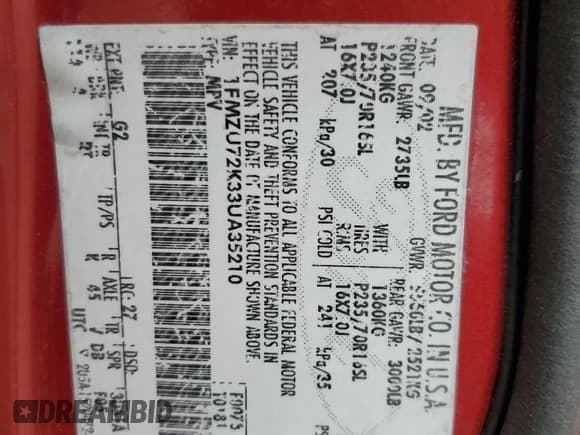 ✅ 2003 Ford Explorer XLS • VIN: 1FMZU72K33UA35210 • Lot: 58411105. Listed on Copart with 229,212 mi. Free auction sales archive from the USA and detailed vehicle history report at DreamBid. Image 13.