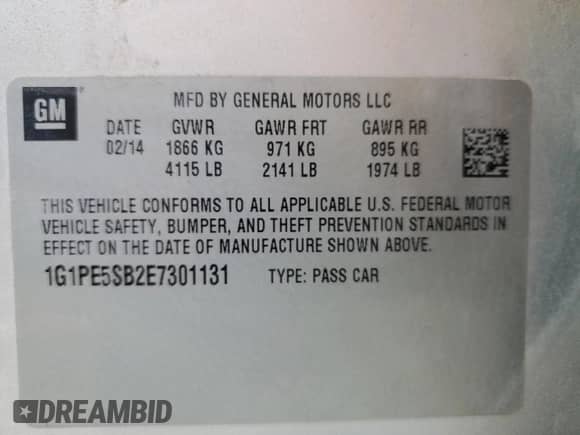 2014 Chevrolet Cruze 2LT с VIN 1G1PE5SB2E7301131, выставлен на аукционе Copart как лот 86685185 с пробегом 126 081 миль миль и Списание • Salvage title. История ставок и продаж доступна на DreamBid. Изображение 12.