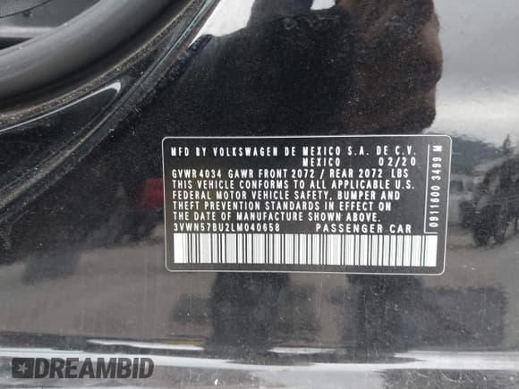 ✅ 2020 Volkswagen Jetta S • VIN: 3VWN57BU2LM040658 • Lot: 42874671. Wystawiony na IAAI z przebiegiem 42 838 mil. Bezpłatny archiwum sprzedaży aukcyjnych z USA i szczegółowy raport historii pojazdu na DreamBid. Zdjęcie 9.