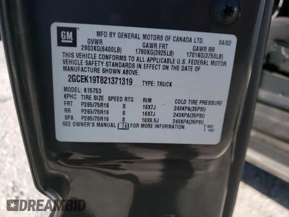 ✅ 2002 Chevrolet Silverado 1500 LT • VIN: 2GCEK19T821371319 • Лот: 74511294. Опубликован ранее на Copart с пробегом Не указан. Бесплатный доступ к архиву аукционных продаж из США и подробный отчёт об истории автомобиля на DreamBid. Изображение 12.