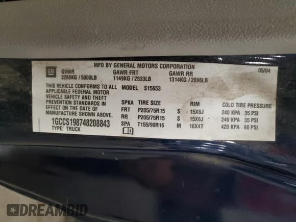 ✅ 2004 Chevrolet Colorado Z85 • VIN: 1GCCS198748208843 • Lot: 57422005. Wystawiony na Copart z przebiegiem 145 995 mil. Bezpłatny archiwum sprzedaży aukcyjnych z USA i szczegółowy raport historii pojazdu na DreamBid. Zdjęcie 13.