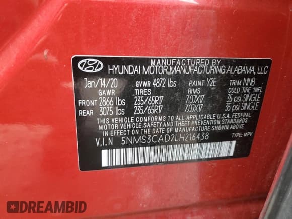 ✅ 2020 Hyundai Santa Fe SEL • VIN: 5NMS3CAD2LH216438 • Lot: 36915084. Wystawiony na Copart z przebiegiem 38 355 mil. Bezpłatny archiwum sprzedaży aukcyjnych z USA i szczegółowy raport historii pojazdu na DreamBid. Zdjęcie 13.