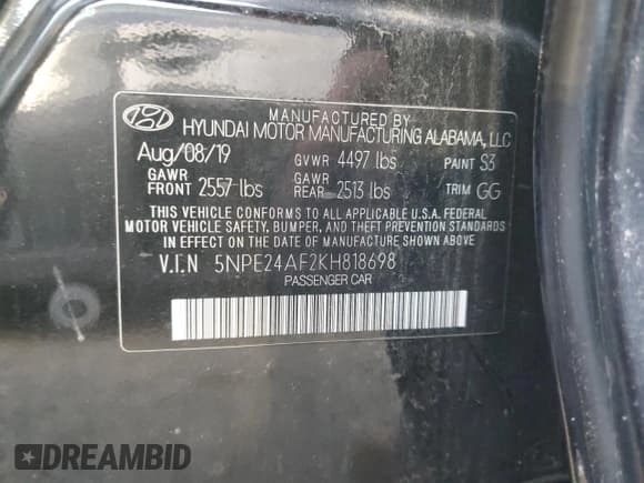 ✅ 2019 Hyundai Sonata SE • VIN: 5NPE24AF2KH818698 • Лот: 91850975. Опубликован ранее на Copart с пробегом 140 928 миль. Бесплатный доступ к архиву аукционных продаж из США и подробный отчёт об истории автомобиля на DreamBid. Изображение 12.