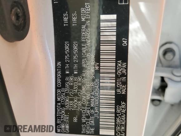 ✅ 2018 Lexus LX 570 • VIN: JTJHY7AX0J4264326 • Lot: 63146265. Listed on Copart with 100,254 mi. Free auction sales archive from the USA and detailed vehicle history report at DreamBid. Image 13.