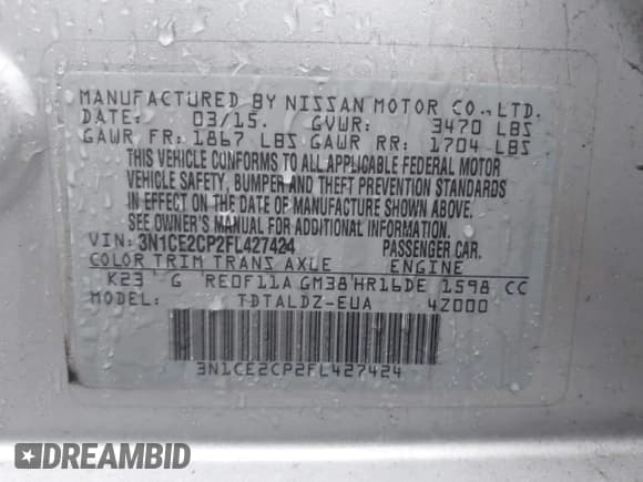 ✅ 2015 Nissan Note SR • VIN: 3N1CE2CP2FL427424 • Lot: 43814128. Wystawiony na IAAI z przebiegiem 134 041 mil. Bezpłatny archiwum sprzedaży aukcyjnych z USA i szczegółowy raport historii pojazdu na DreamBid. Zdjęcie 9.