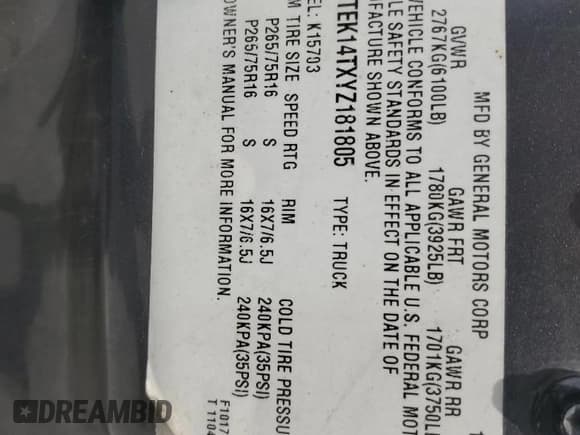 ✅ 2000 GMC Sierra 1500 SLE • VIN: 1GTEK14TXYZ181805 • Лот: 57353695. Опубликован ранее на Copart с пробегом 306 163 миль. Бесплатный доступ к архиву аукционных продаж из США и подробный отчёт об истории автомобиля на DreamBid. Изображение 12.