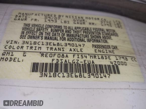 ✅ 2008 Nissan Versa S • VIN: 3N1BC13E68L390147 • Лот: 43663205. Опубликован ранее на IAAI с пробегом 91 637 миль. Бесплатный доступ к архиву аукционных продаж из США и подробный отчёт об истории автомобиля на DreamBid. Изображение 9.