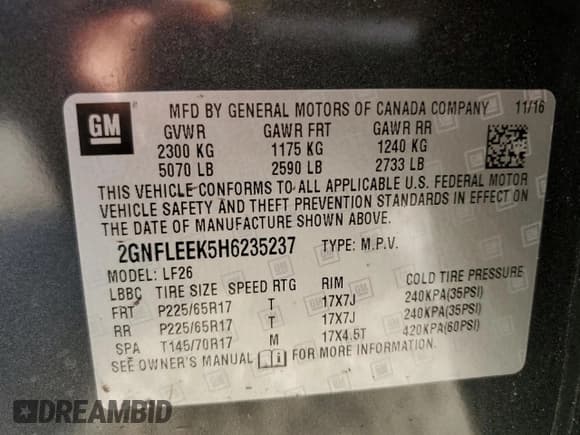 ✅ 2017 Chevrolet Equinox LS • VIN: 2GNFLEEK5H6235237 • Lot: 81667975. Listed on Copart with 110,241 mi. Free auction sales archive from the USA and detailed vehicle history report at DreamBid. Image 13.