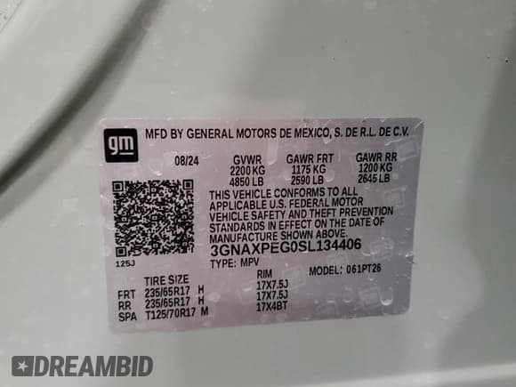 ✅ 2025 Chevrolet Equinox AWD LT • VIN: 3GNAXPEG0SL134406 • Lot: 64612115. Wystawiony na Copart z przebiegiem 12 141 mil. Bezpłatny archiwum sprzedaży aukcyjnych z USA i szczegółowy raport historii pojazdu na DreamBid. Zdjęcie 13.