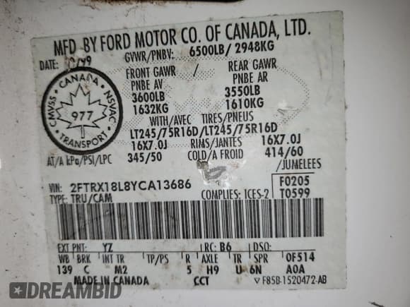 ✅ 2000 Ford F-150 XL • VIN: 2FTRX18L8YCA13686 • Lot: 85730055. Wystawiony na Copart z przebiegiem Nie podano. Bezpłatny archiwum sprzedaży aukcyjnych z USA i szczegółowy raport historii pojazdu na DreamBid. Zdjęcie 13.