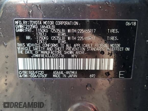 ✅ 2018 Toyota RAV4 XLE • VIN: JTMRFREV3JJ235776 • Лот: 90041625. Опубликован ранее на Copart с пробегом 53 674 миль. Бесплатный доступ к архиву аукционных продаж из США и подробный отчёт об истории автомобиля на DreamBid. Изображение 12.