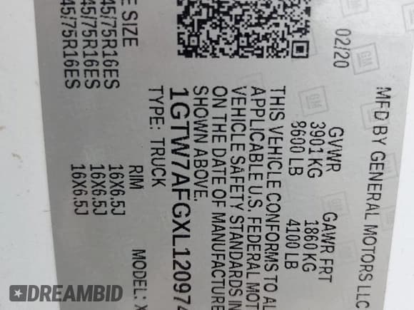 ✅ 2020 GMC Savana Cargo • VIN: 1GTW7AFGXL1209745 • Lot: 66105535. Listed on Copart with 100,296 mi. Free auction sales archive from the USA and detailed vehicle history report at DreamBid. Image 14.