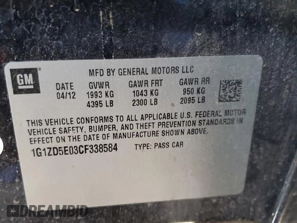 ✅ 2012 Chevrolet Malibu 2LT • VIN: 1G1ZD5E03CF338584 • Lot: 68138814. Listed on Copart with 160,984 mi. Free auction sales archive from the USA and detailed vehicle history report at DreamBid. Image 12.