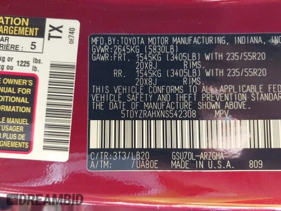 ✅ 2022 Toyota Highlander Limited • VIN: 5TDYZRAHXNS542308 • Лот: 42790304. Опубликован ранее на IAAI с пробегом 59 237 миль. Бесплатный доступ к архиву аукционных продаж из США и подробный отчёт об истории автомобиля на DreamBid. Изображение 9.