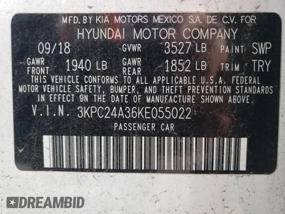 2019 Hyundai Accent SE с VIN 3KPC24A36KE055022, выставлен на аукционе Copart как лот 45379954 с пробегом 39 907 миль миль и . История ставок и продаж доступна на DreamBid. Изображение 12.