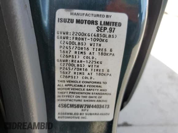 ✅ 1998 Honda Passport LX • VIN: 4S6CM58W2W4403473 • Lot: 66621474. Listed on Copart with 154,892 mi. Free auction sales archive from the USA and detailed vehicle history report at DreamBid. Image 13.