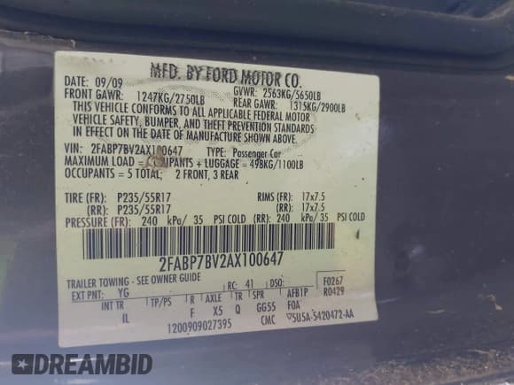 ✅ 2010 Ford Police Interceptor • VIN: 2FABP7BV2AX100647 • Лот: 42707952. Опубликован ранее на IAAI с пробегом 190 507 миль. Бесплатный доступ к архиву аукционных продаж из США и подробный отчёт об истории автомобиля на DreamBid. Изображение 8.