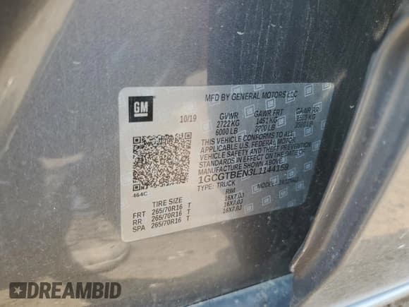 ✅ 2020 Chevrolet Colorado 4WD Work Truck • VIN: 1GCGTBEN3L1144159 • Лот: 59224774. Опубликован ранее на Copart с пробегом 158 652 миль. Бесплатный доступ к архиву аукционных продаж из США и подробный отчёт об истории автомобиля на DreamBid. Изображение 12.