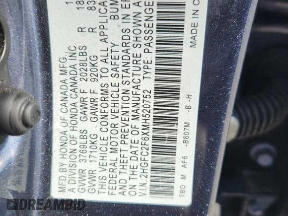 ✅ 2021 Honda Civic LX • VIN: 2HGFC2F6XMH520752 • Lot: 90006115. Listed on Copart with 77,412 mi. Free auction sales archive from the USA and detailed vehicle history report at DreamBid. Image 12.